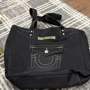 True Religion Black Duffel Bag with Silver Details